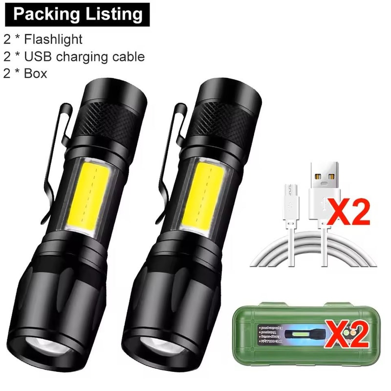 Mini LED Flashlight With COBXPE USB Rechargeable Zoomable Focus Tactical Design With Pen Clip 4