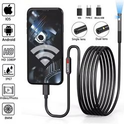 3-in-1 waterproof usb endoscope inspection camera – 8mm lens, 1200p hd, 6 led lights, ip67 waterproof