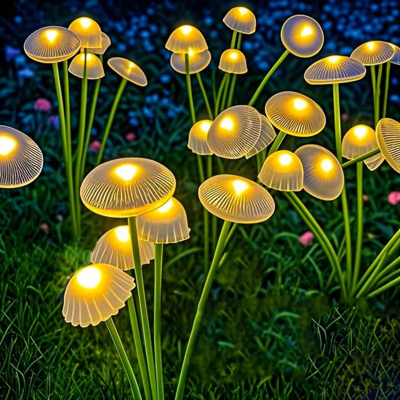Solar Mushroom Garden Lights Dual Mode LED Waterproof Yard Pathway Jellyfish Decor 1