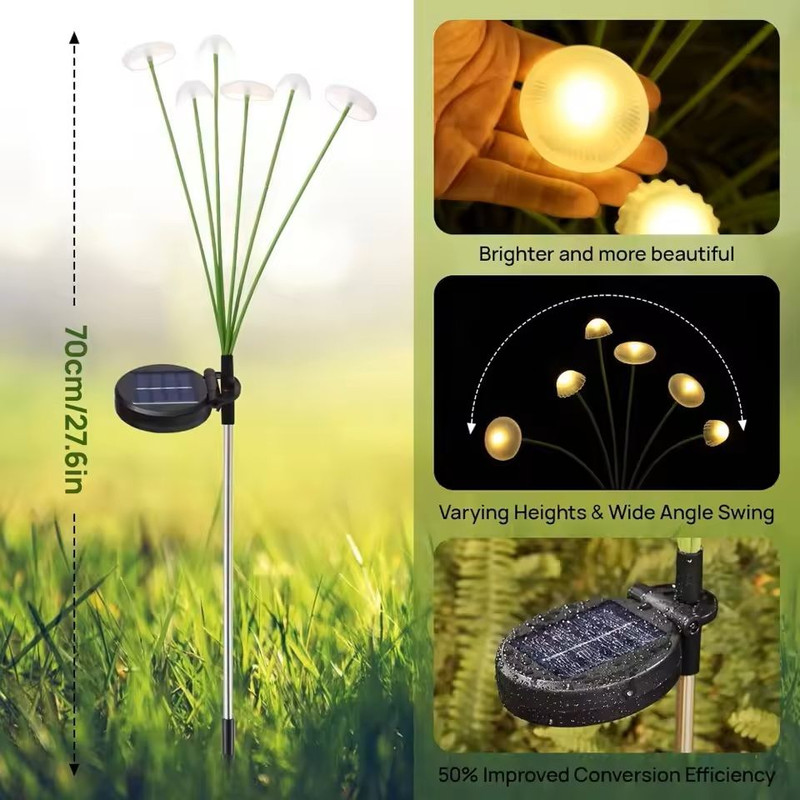 Solar Mushroom Garden Lights Dual Mode LED Waterproof Yard Pathway Jellyfish Decor 6
