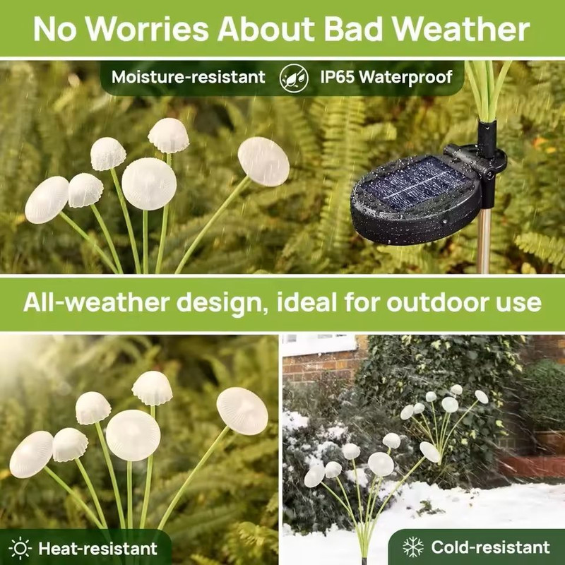 Solar Mushroom Garden Lights Dual Mode LED Waterproof Yard Pathway Jellyfish Decor 7