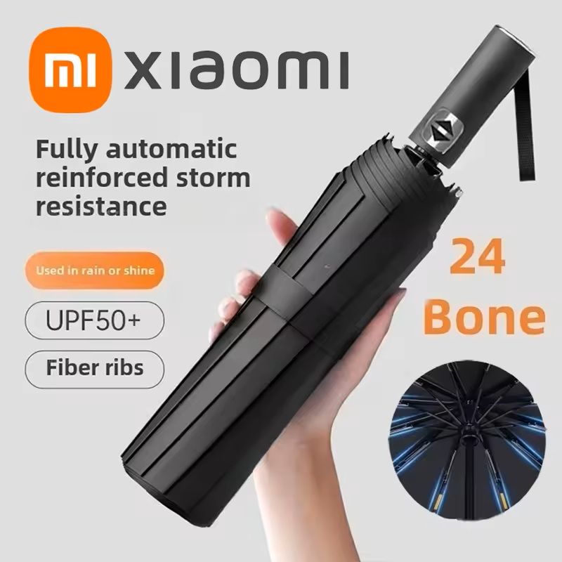 24Bone Automatic Umbrella  Durable Windproof  UVProtective Compact Canopy 0
