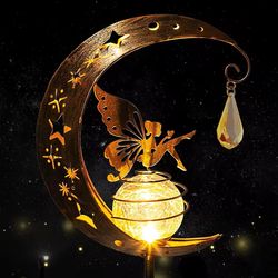 solar moon fairy garden light with crackle glass globe and stake