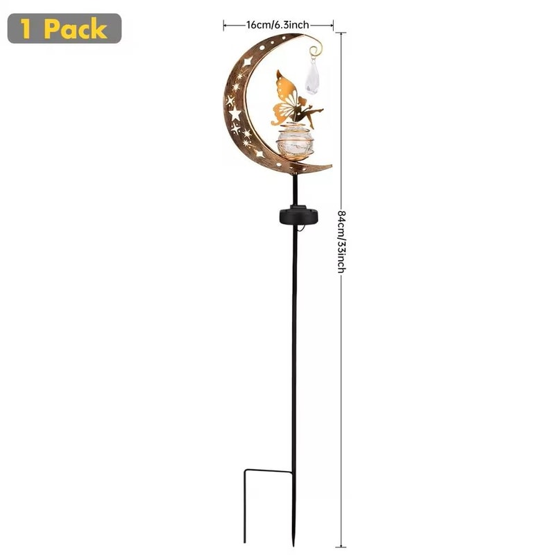 Solar Moon Fairy Garden Light With Crackle Glass Globe And Stake 1