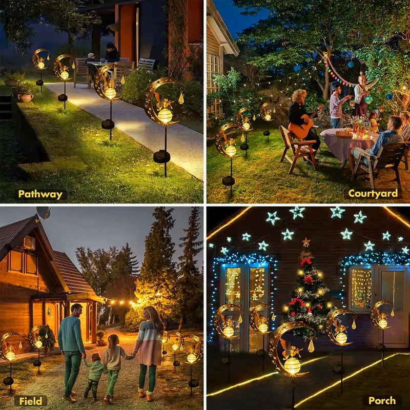 Solar Moon Fairy Garden Light With Crackle Glass Globe And Stake 5