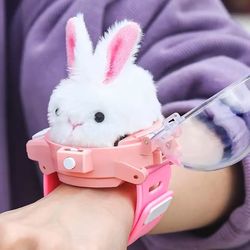 mini rc car watch toy with led light and plush animal design