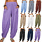 Womens Cotton Linen Harem Pants With Pockets And Elastic Waist 2