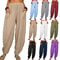 Womens Cotton Linen Harem Pants With Pockets And Elastic Waist 0