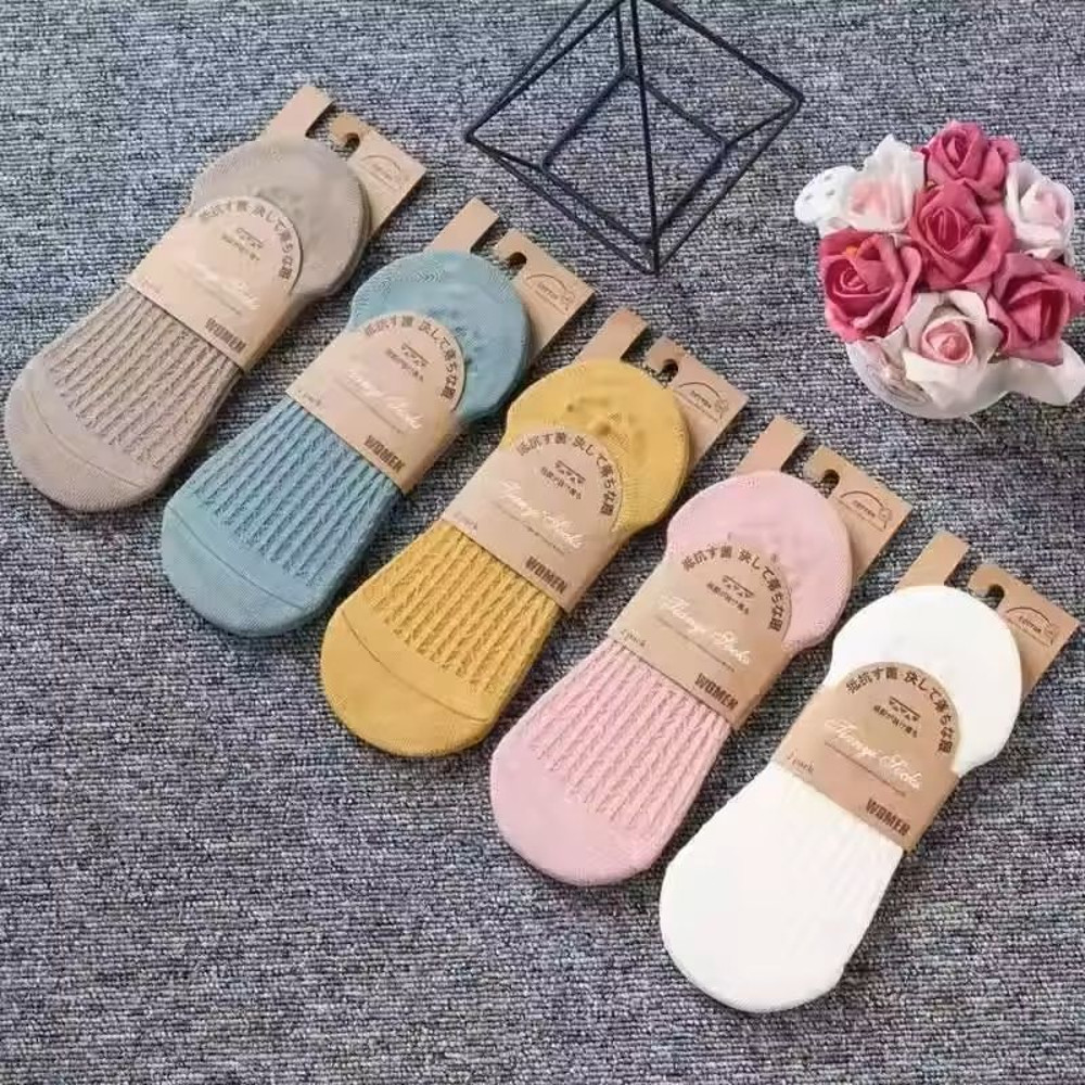 Womens Invisible Boat Socks 5 Pair Set With Silicone Heel Grip 2