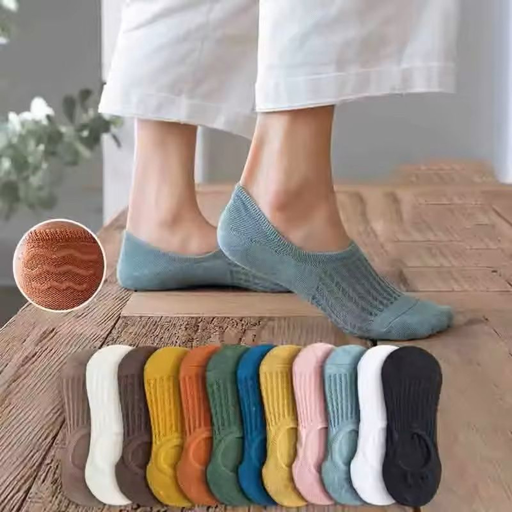 Womens Invisible Boat Socks 5 Pair Set With Silicone Heel Grip 0