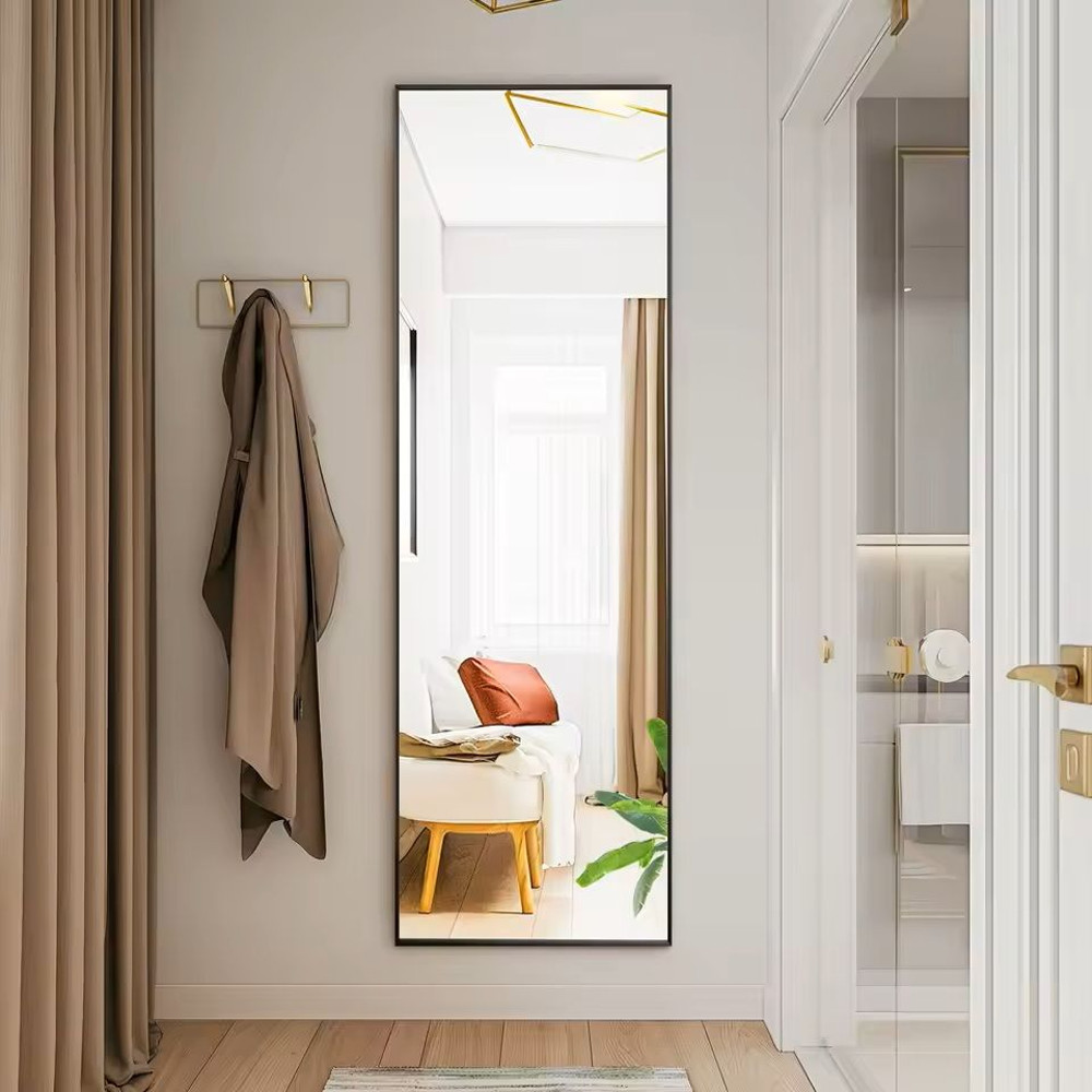 Modern Full Body Mirror With Stand Or Wall Mount 64x21 Inch Aluminum Frame 2