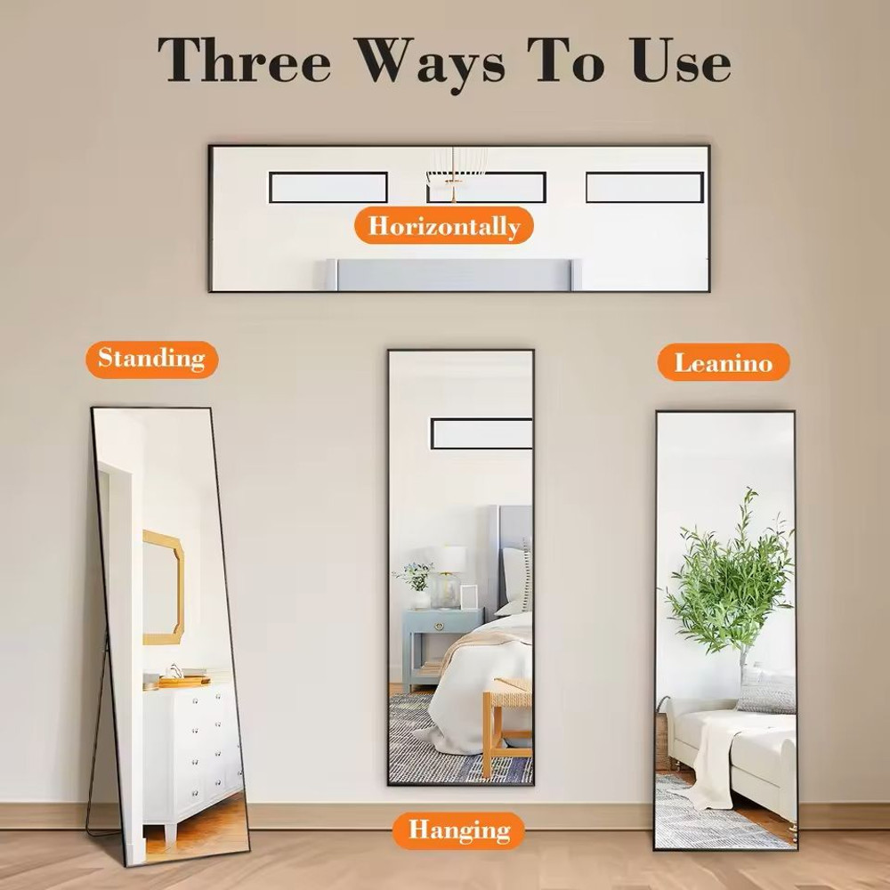 Modern Full Body Mirror With Stand Or Wall Mount 64x21 Inch Aluminum Frame 3