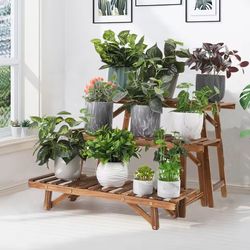 3tier wooden ladder plant stand – indoor outdoor freestanding shelf for pots and decor