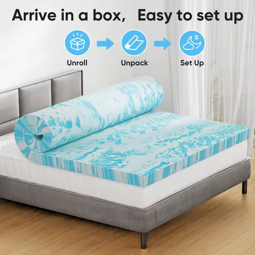 Gel Memory Foam Mattress Topper Full Size 2 Or 3 Inch Cooling Breathable Bed Layer 1