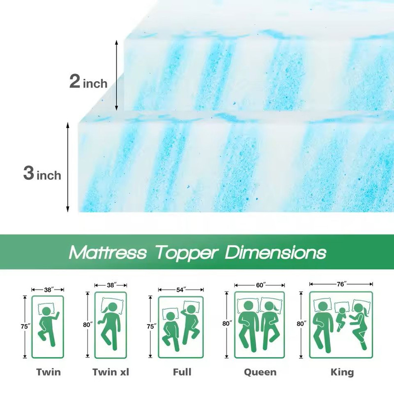 Gel Memory Foam Mattress Topper Full Size 2 Or 3 Inch Cooling Breathable Bed Layer 2
