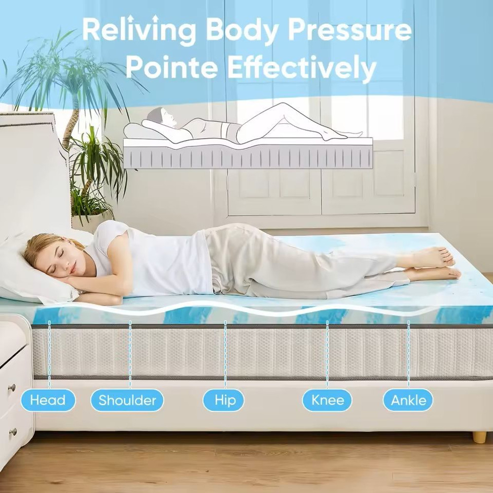 Gel Memory Foam Mattress Topper Full Size 2 Or 3 Inch Cooling Breathable Bed Layer 6
