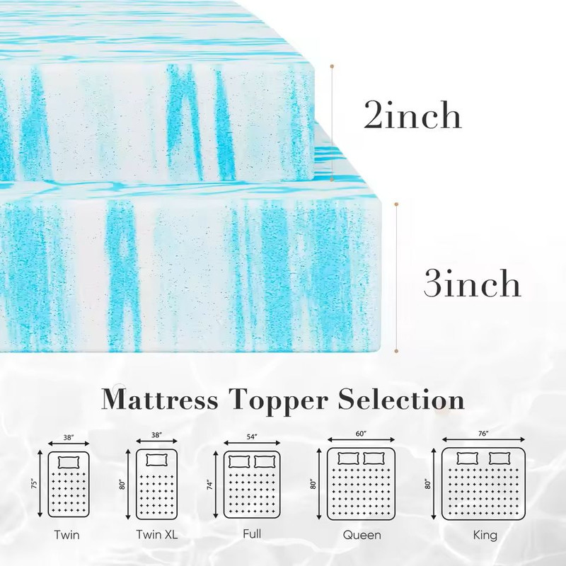 Gel Memory Foam Mattress Topper Full Size 2 Or 3 Inch Cooling Breathable Bed Layer 7