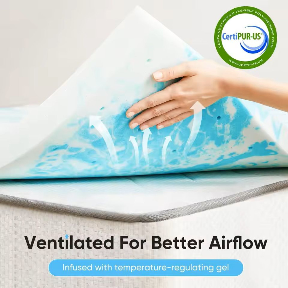Gel Memory Foam Mattress Topper Full Size 2 Or 3 Inch Cooling Breathable Bed Layer 8