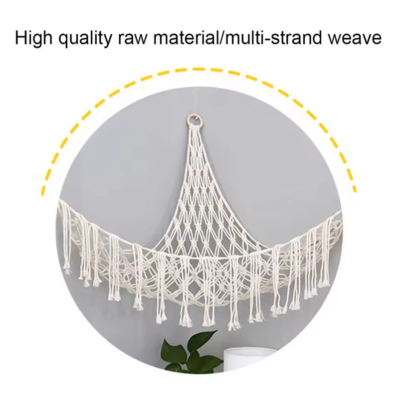 Boho Toy Hammock Hanging Mesh Storage Net With Tassels Triangular Wall Organizer 5