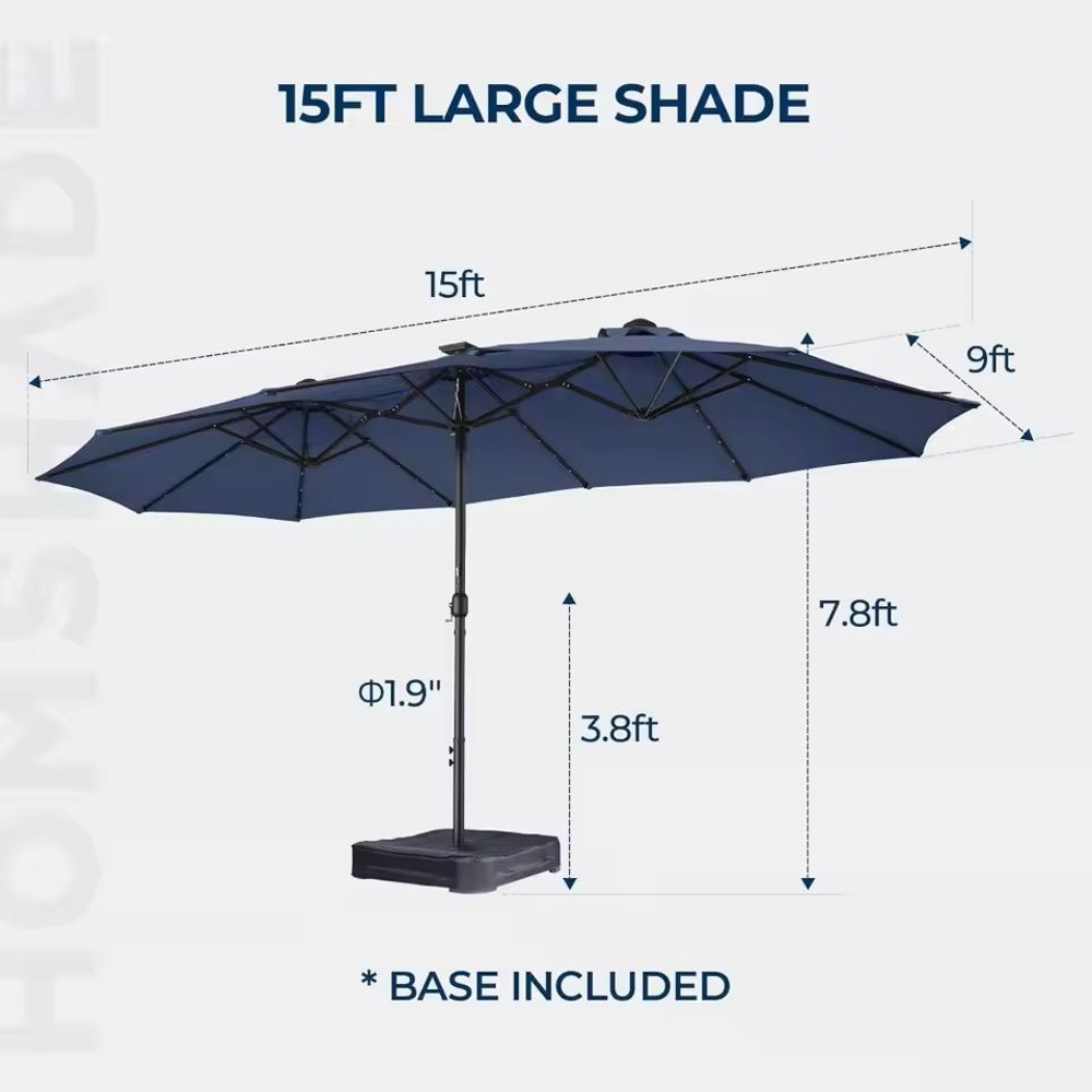 Extra Large Double Sided Patio Umbrella With Solar Lights And Base 4