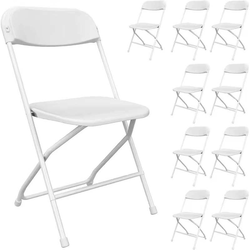 10 Pack White Folding Chairs Stackable Plastic Event Seating With Steel Frame 2