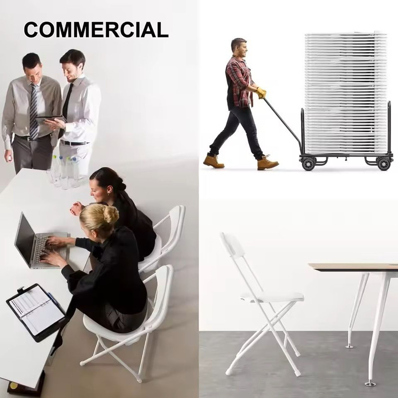 10 Pack White Folding Chairs Stackable Plastic Event Seating With Steel Frame 3