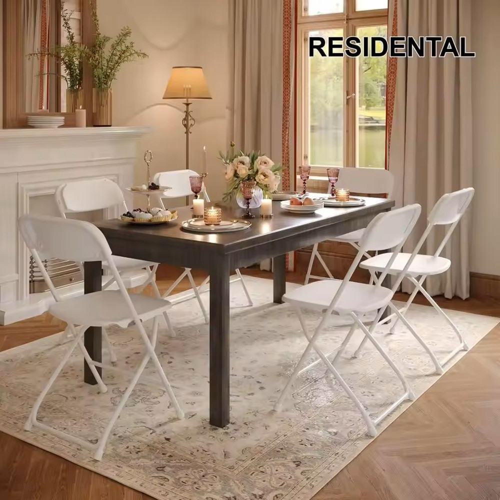 10 Pack White Folding Chairs Stackable Plastic Event Seating With Steel Frame 4