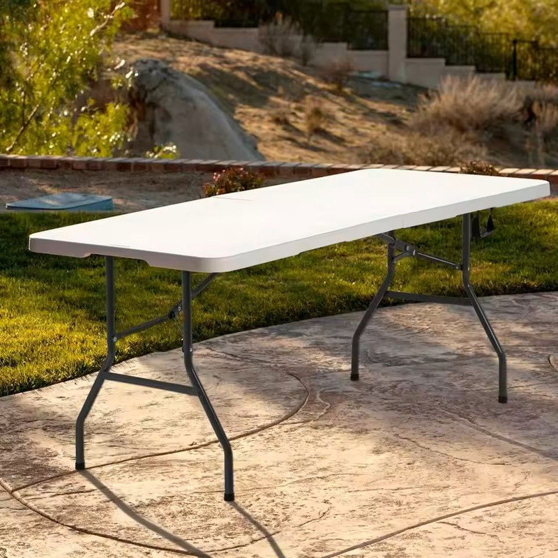 Foldable 6FT White Plastic Picnic Table With Locking Legs And Carry Handle 0