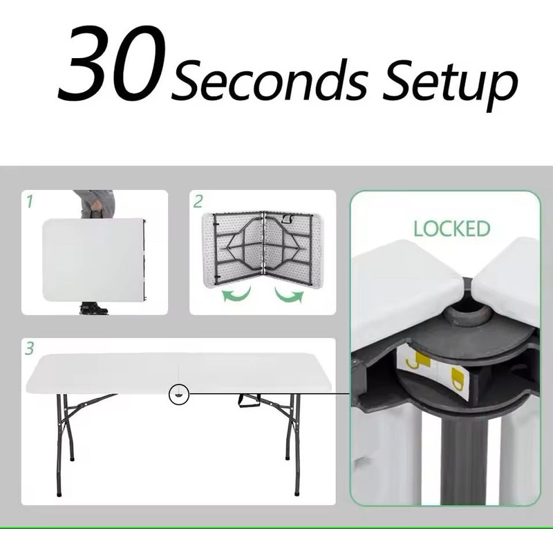 Foldable 6FT White Plastic Picnic Table With Locking Legs And Carry Handle 1