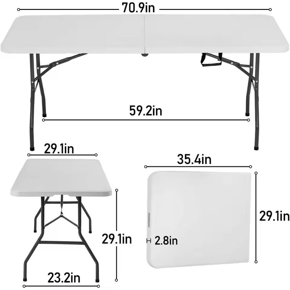 Foldable 6FT White Plastic Picnic Table With Locking Legs And Carry Handle 2