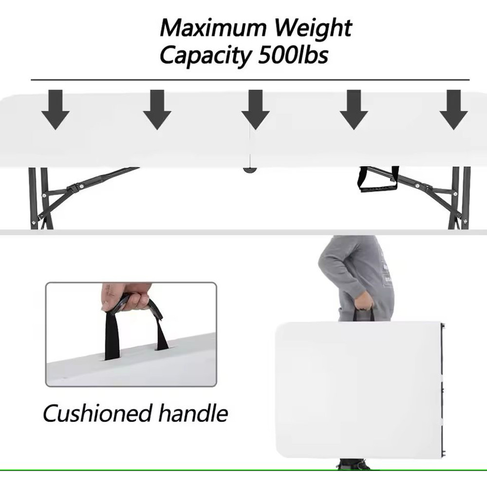 Foldable 6FT White Plastic Picnic Table With Locking Legs And Carry Handle 3