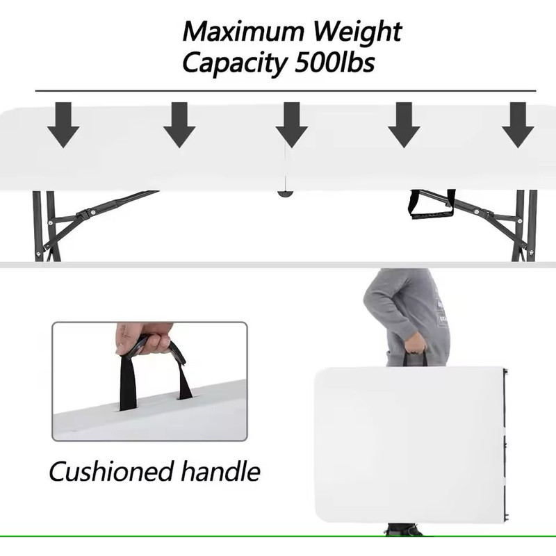 Foldable 6FT White Plastic Picnic Table With Locking Legs And Carry Handle 3