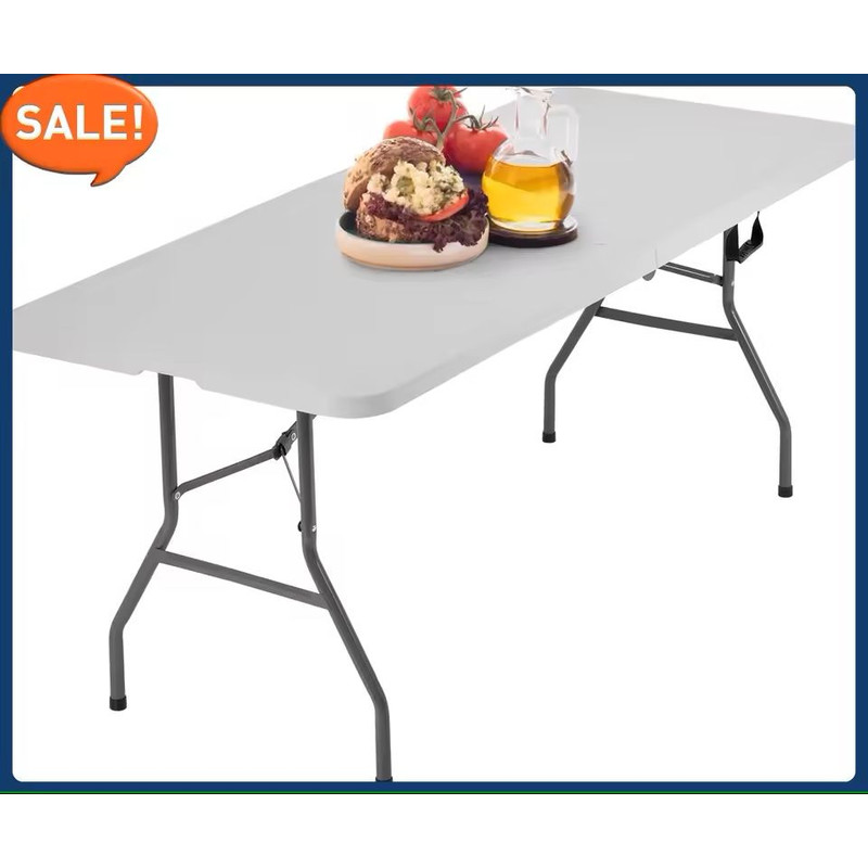 Foldable 6FT White Plastic Picnic Table With Locking Legs And Carry Handle 4