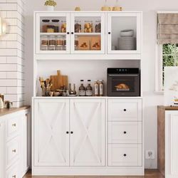 kitchen cabinet hutch with microwave stand and charging station