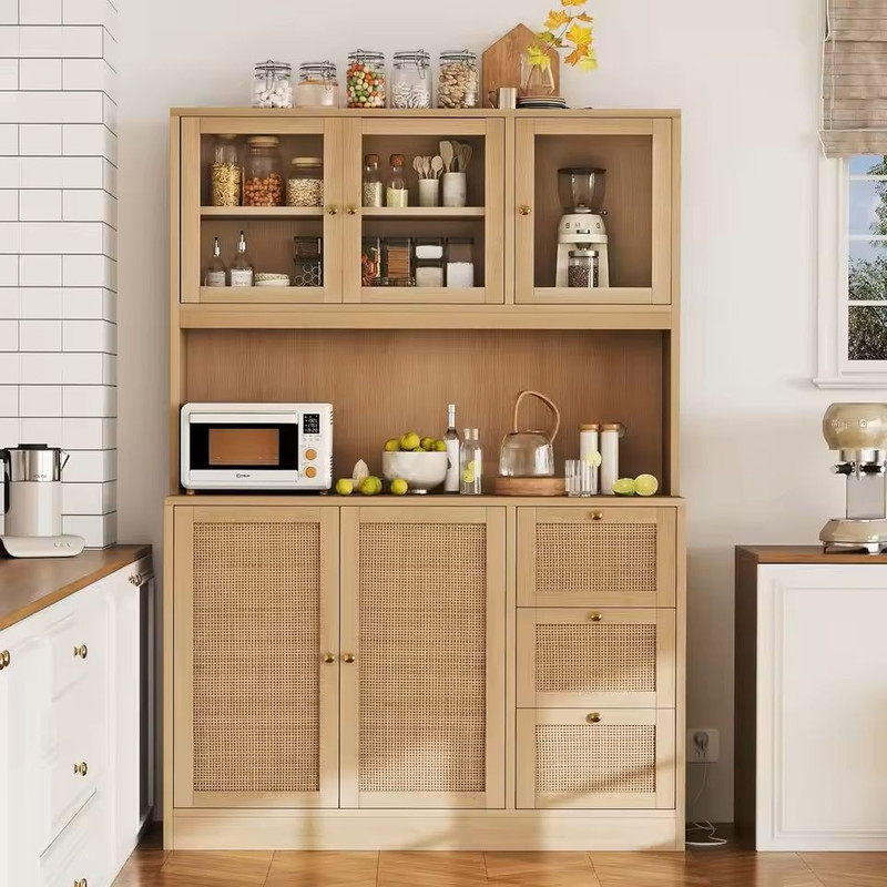 Kitchen Cabinet Hutch With Microwave Stand And Charging Station 5