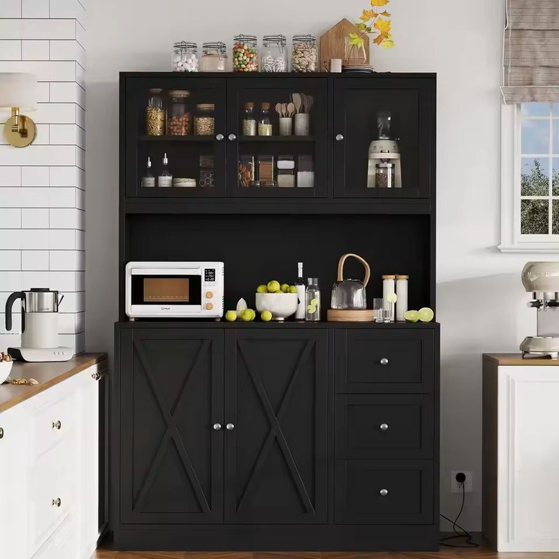Kitchen Cabinet Hutch With Microwave Stand And Charging Station 6