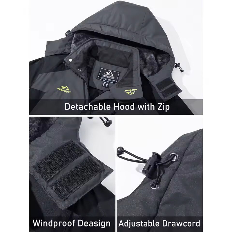 Mens Waterproof Ski Jacket With Fleece Lining And Removable Hood 3
