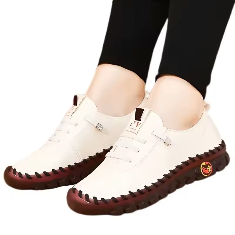 Womens Casual Leather Sneakers With Flat Sole And Lace Up Design 9