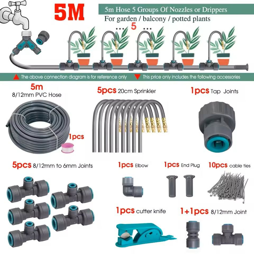 Adjustable Garden Misting System With Flexible Brass Spray Kit Cooling Fogging Watering Hose 2