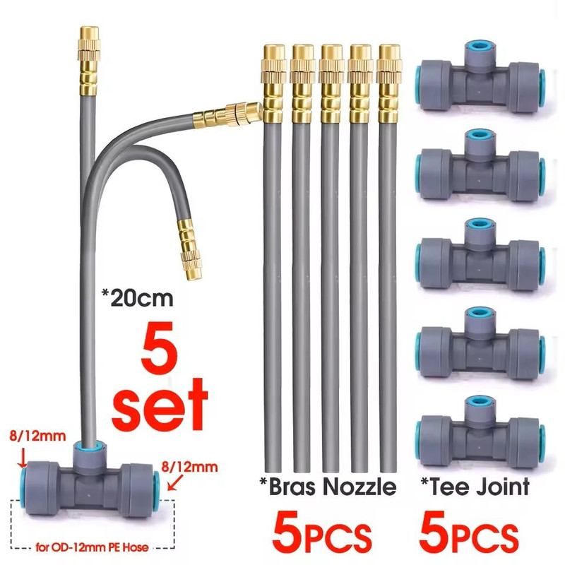 Adjustable Garden Misting System With Flexible Brass Spray Kit Cooling Fogging Watering Hose 4