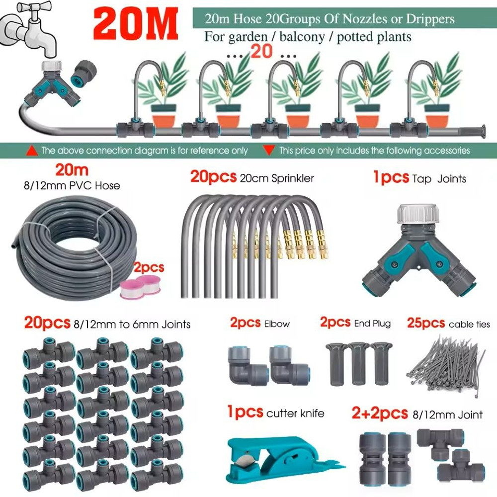 Adjustable Garden Misting System With Flexible Brass Spray Kit Cooling Fogging Watering Hose 12