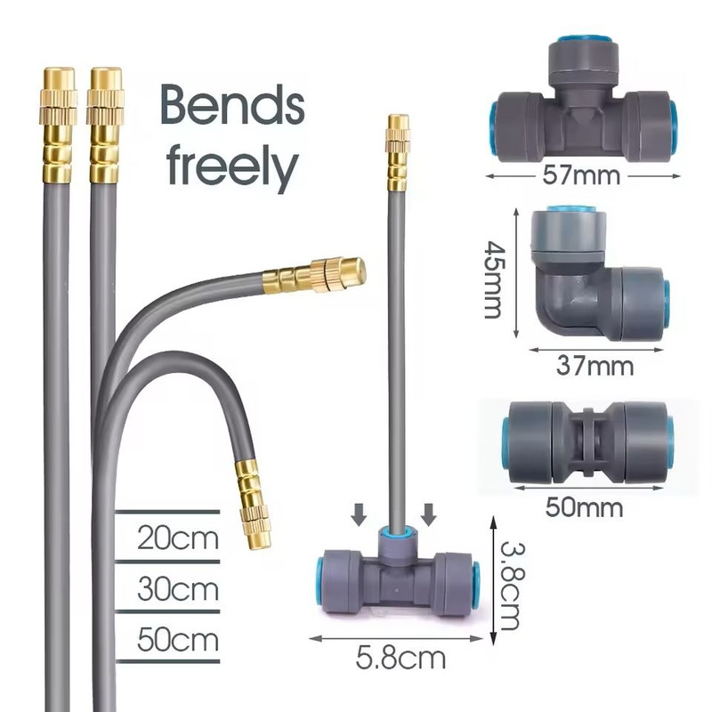 Adjustable Garden Misting System With Flexible Brass Spray Kit Cooling Fogging Watering Hose 14