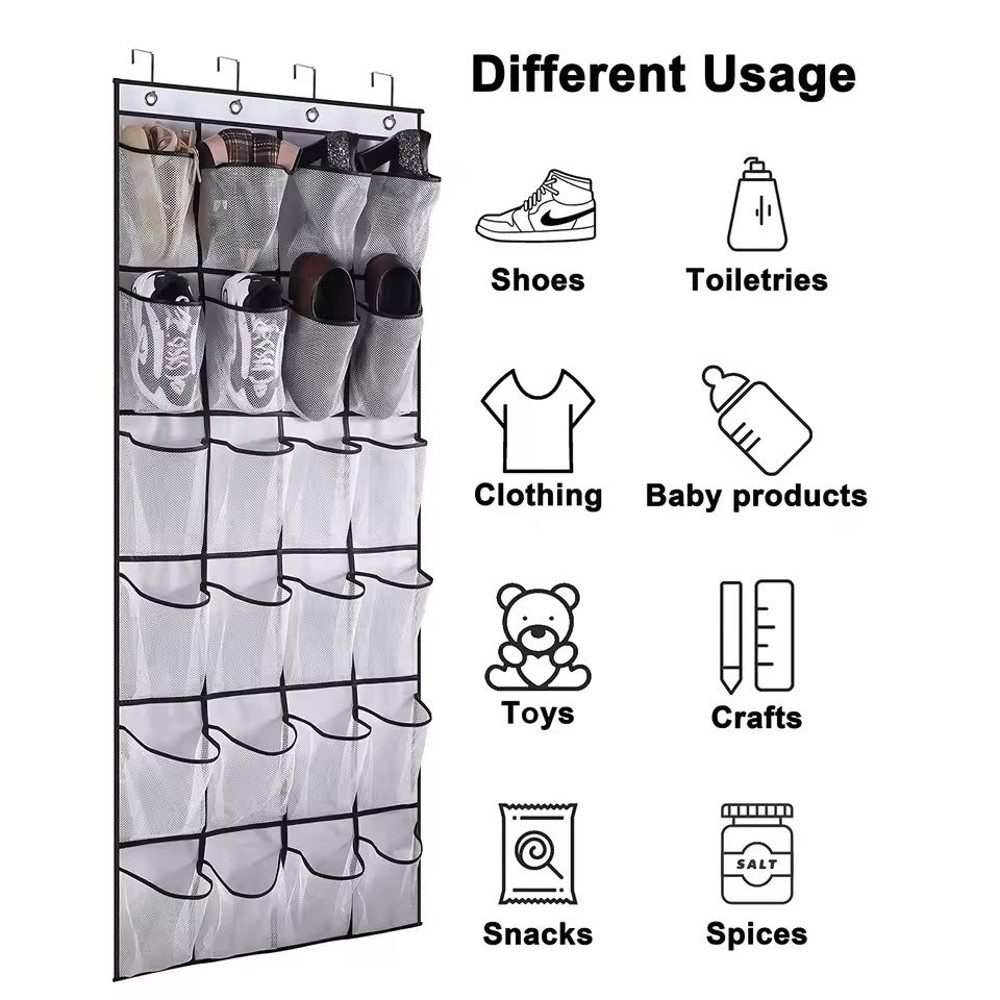 Over The Door Shoe Rack With 24 Mesh Pockets Hanging Closet Organizer Holder 1