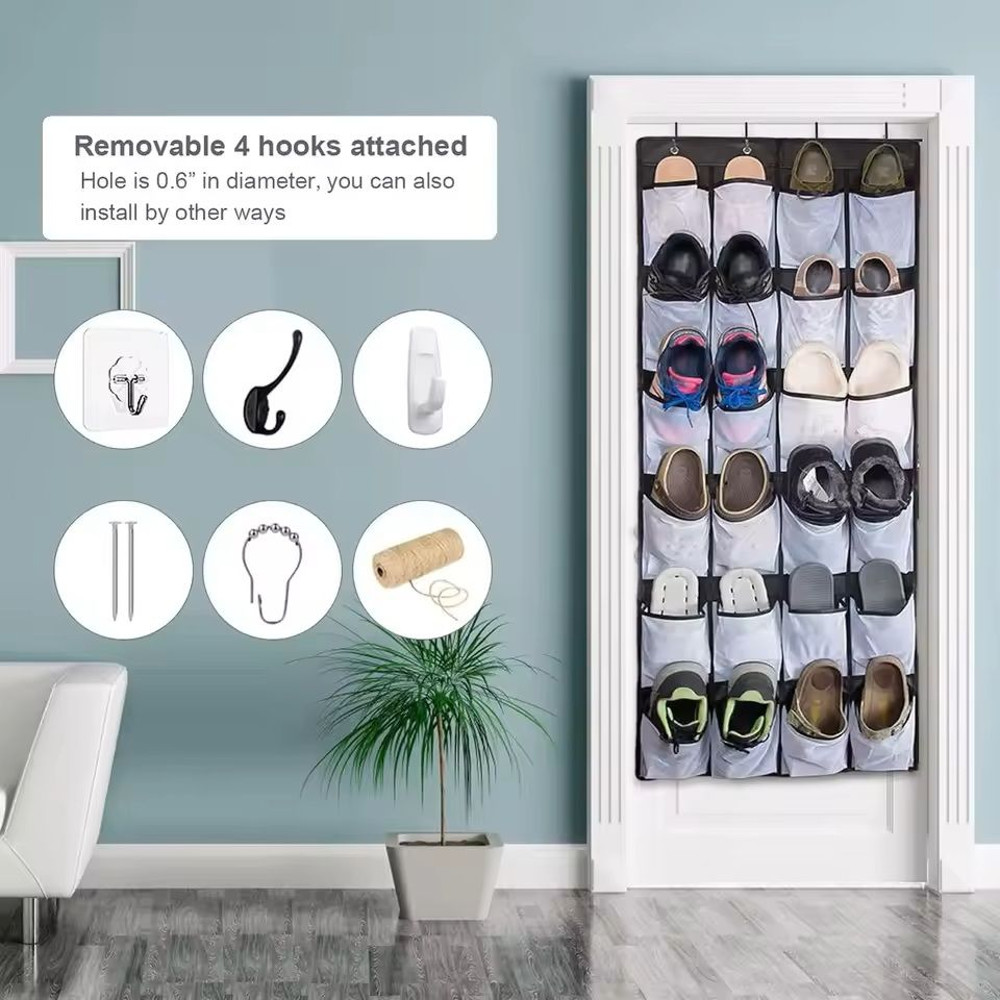 Over The Door Shoe Rack With 24 Mesh Pockets Hanging Closet Organizer Holder 4