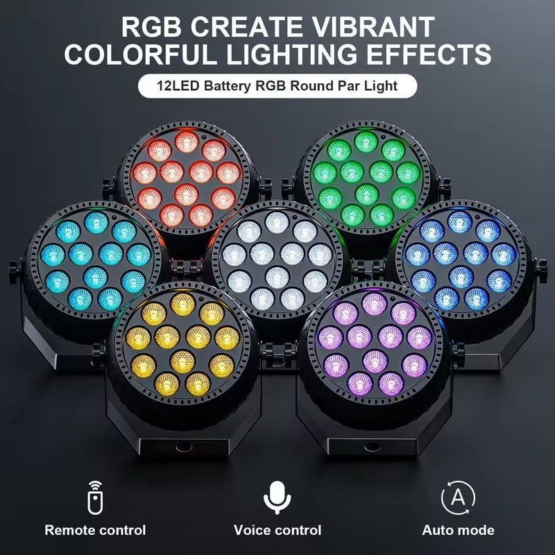 4 Piece RGB Wireless Rechargeable Stage Lights With 12 LED Mini Par Uplights For Party And Event Li 1