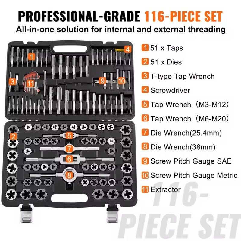 Tap And Die Set With 116 Pieces In Metric And SAE Sizes 1