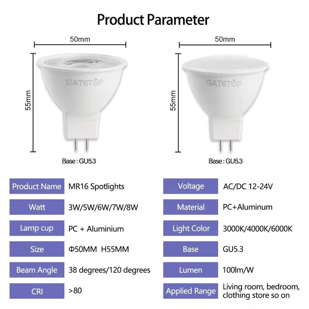 MR16 LED Spotlight Bulb With GU53 Base Per Piece 3W To 8W 1