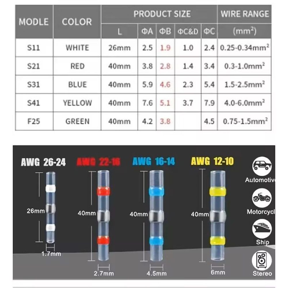 Waterproof Heat Shrink Wire Connectors Solder Seal Electrical Terminals 100200 Pcs 1