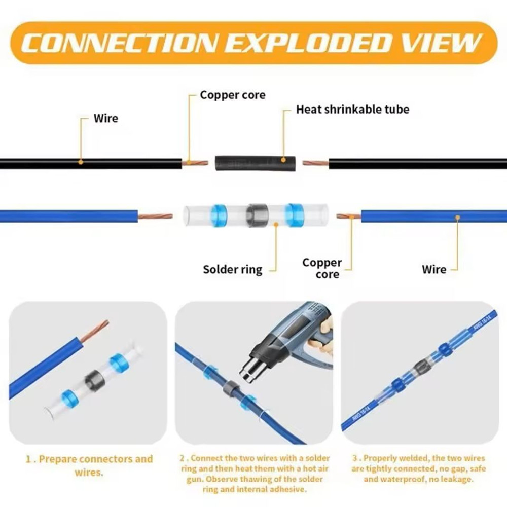 Waterproof Heat Shrink Wire Connectors Solder Seal Electrical Terminals 100200 Pcs 3
