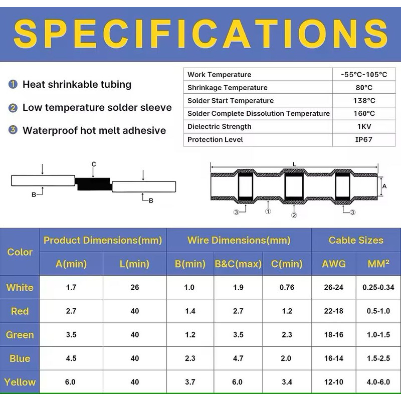 Waterproof Heat Shrink Wire Connector Kit Solder Seal Crimp Terminals With Optional Heat Gun 50120 1